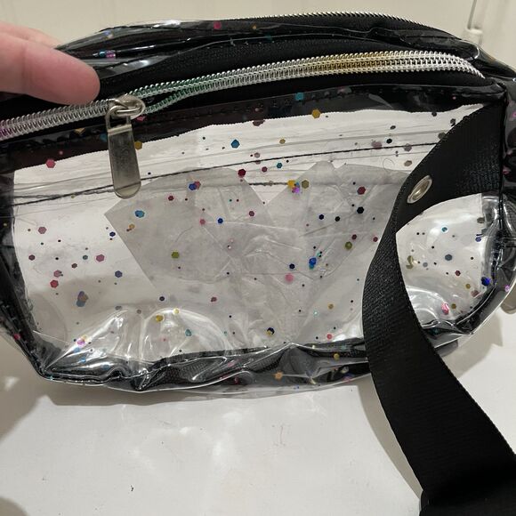 Clear Fanny Pack Belt Bag Stadium Approved Unisex Glitter Clear Black Adjustable - Picture 4 of 7